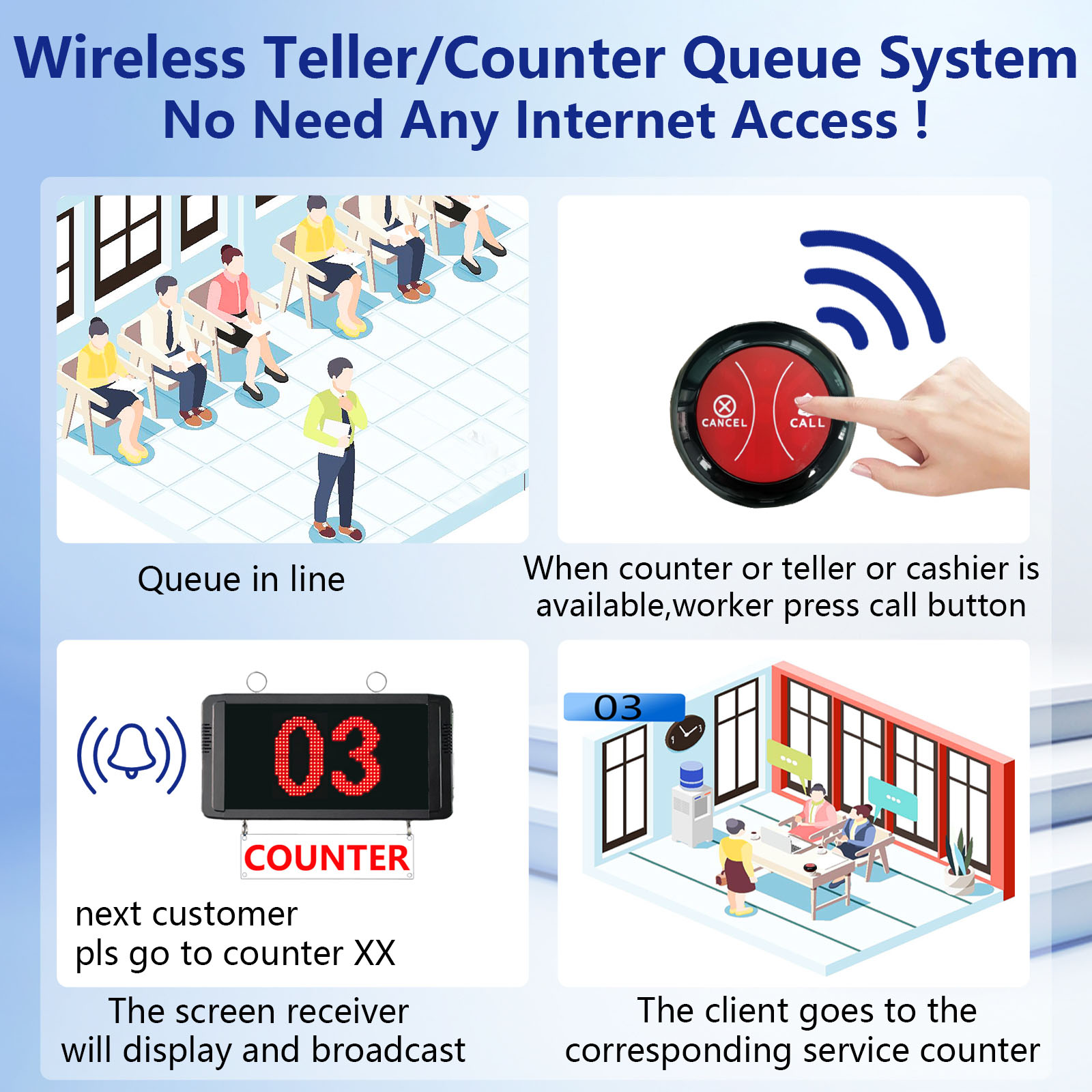 K-D100-counter K-A2 1+5 Teller queue call system