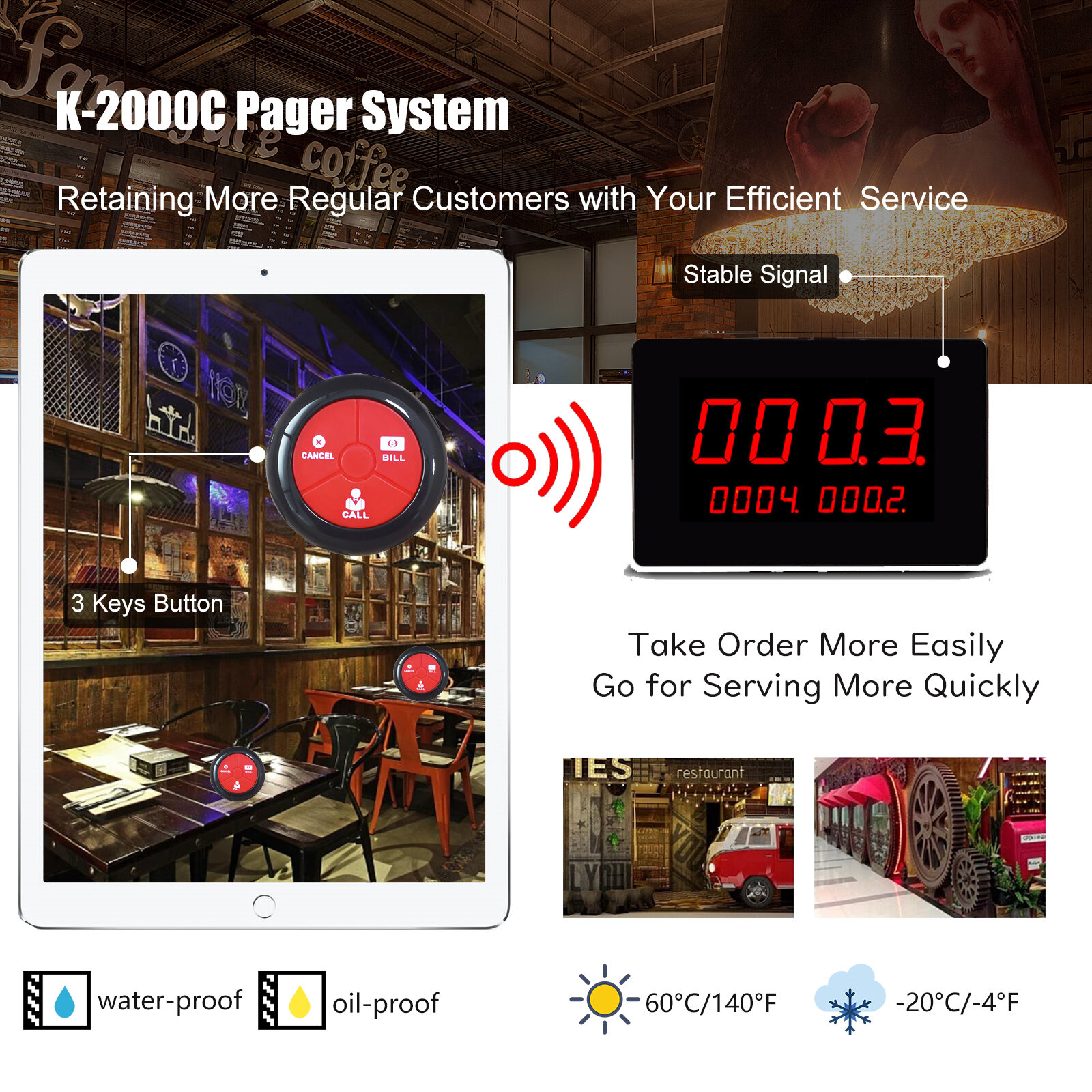 K-2000C K-Y3 waiter paging system restaurant